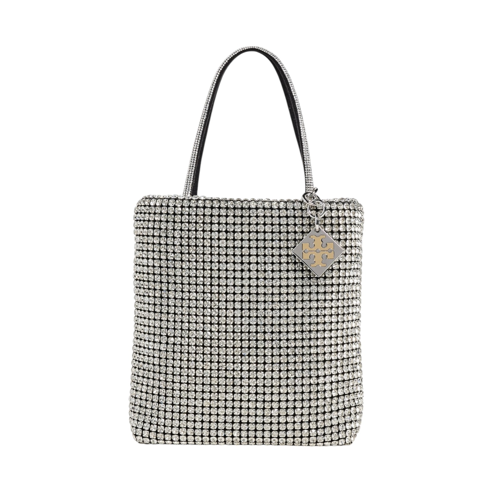 Tory Burch Night Owl Crystal Embellished Mini Tote In Silver